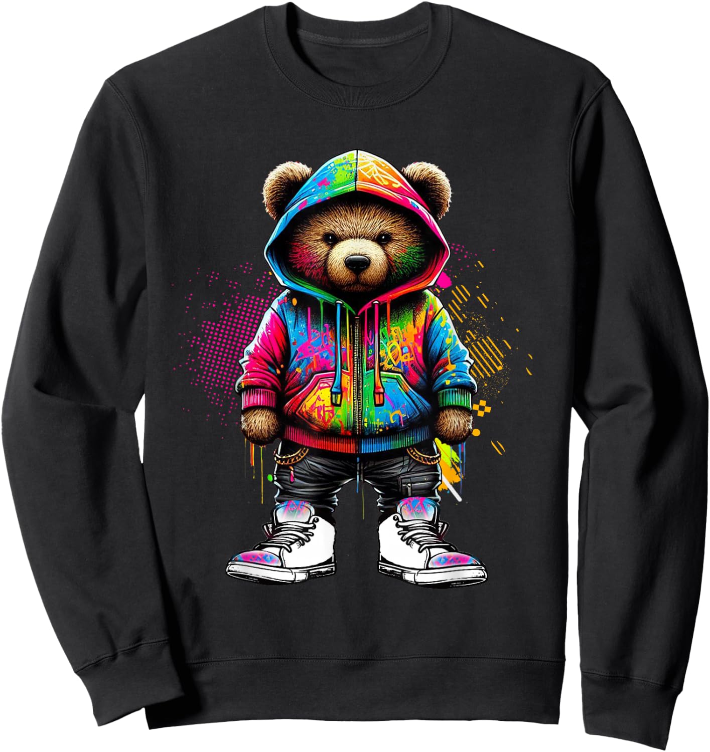 Hip Hop Teddy Bear Colorful Urban Rap Music Breakdancing Sweatshirt - Sweatshirt | Black