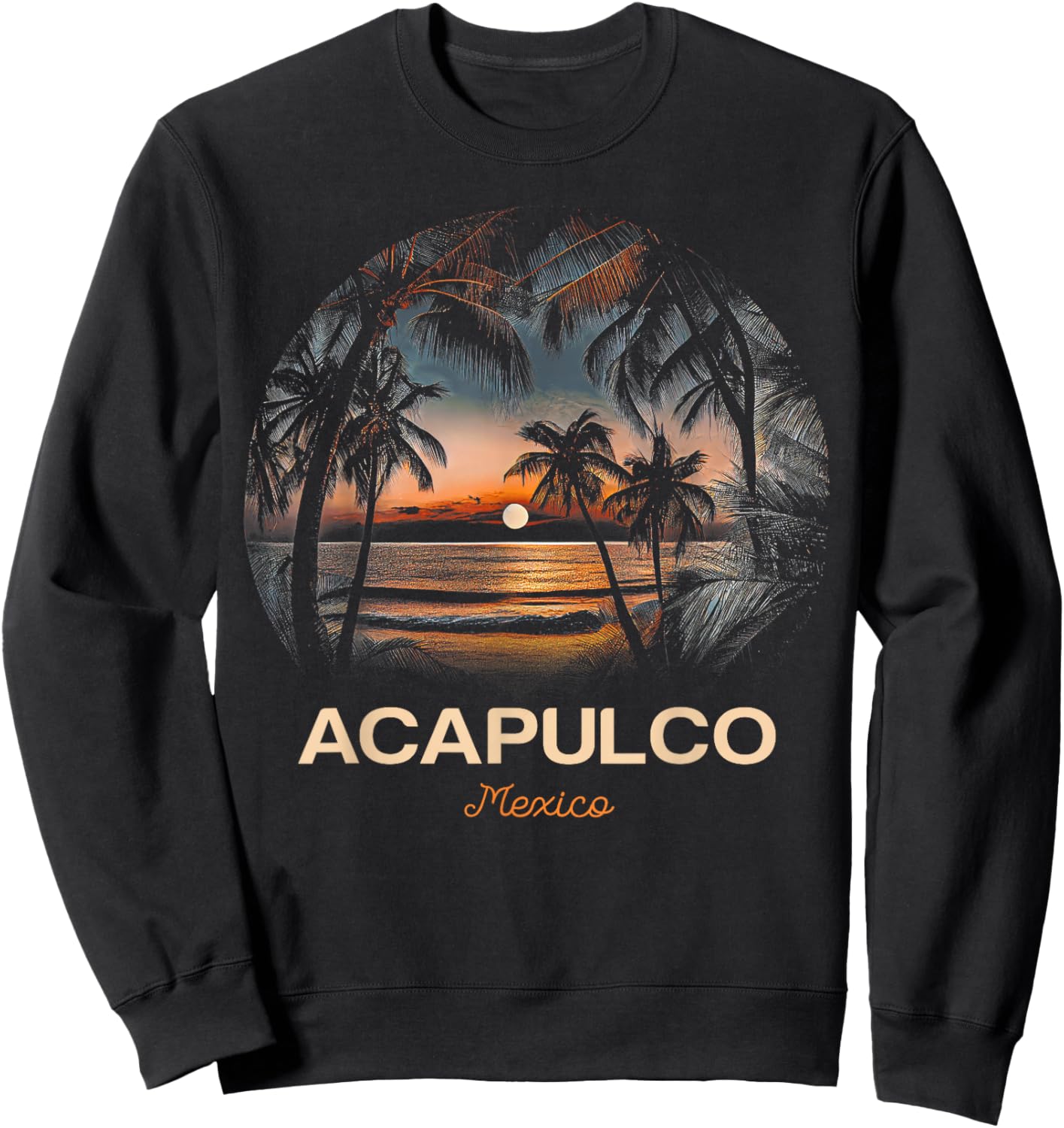 Vacation Souvenir Palm Tree Acapulco Sweatshirt - Sweatshirt | Black