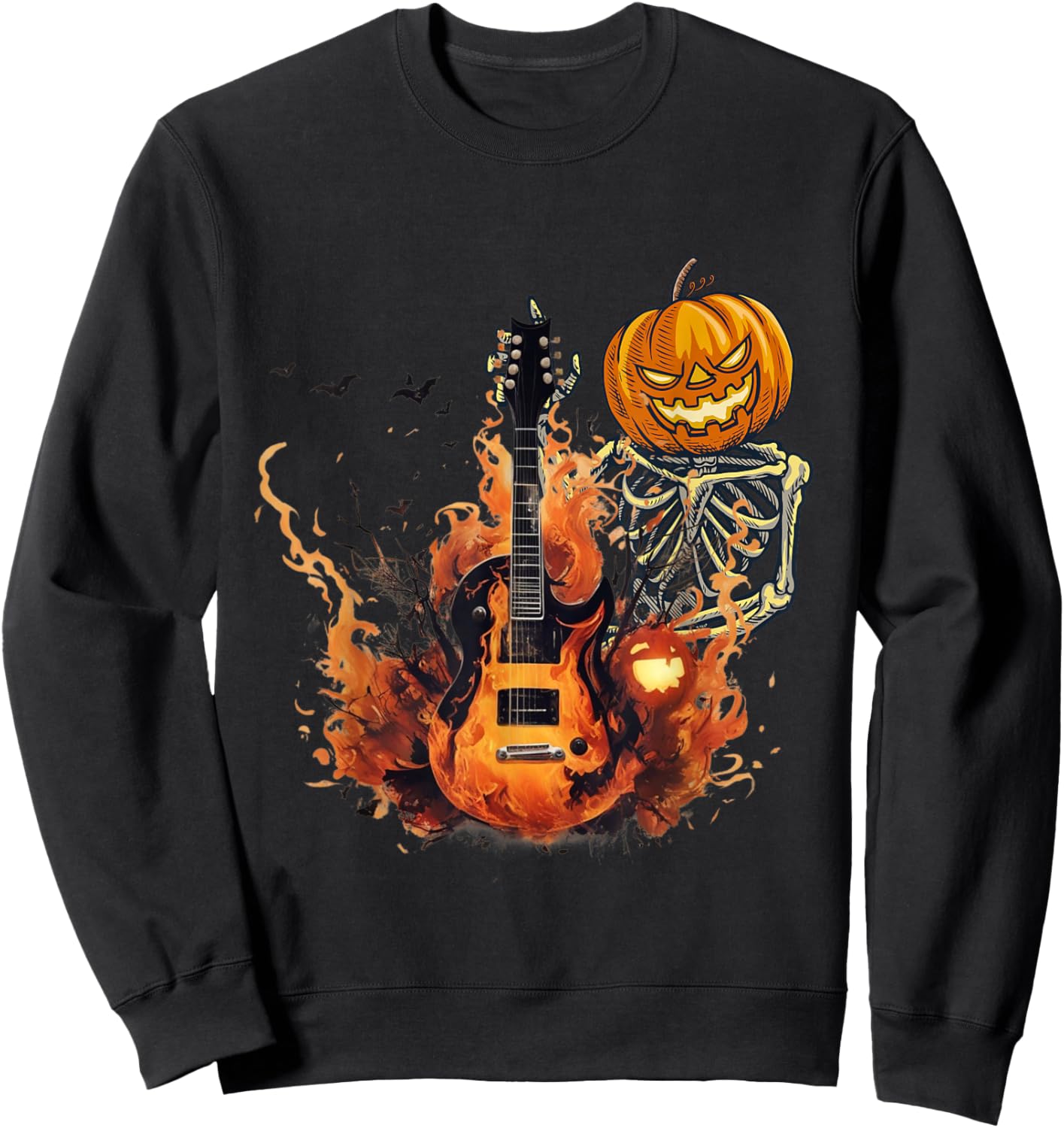 Funny Halloween Skeleton Rocker With Guitar Rock'n Roll Band Sweatshirt - Sweatshirt | Black