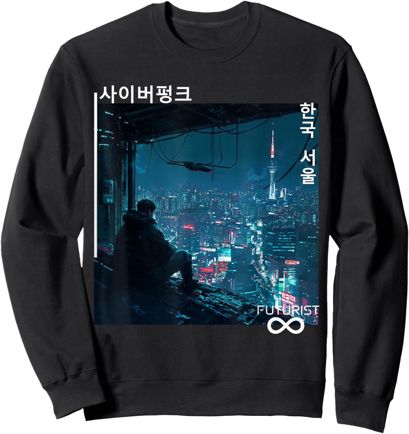 KOREAN Cyberpunk SEOUL Streetwear KPOP Aesthetic Sweatshirt - Sweatshirt | Black