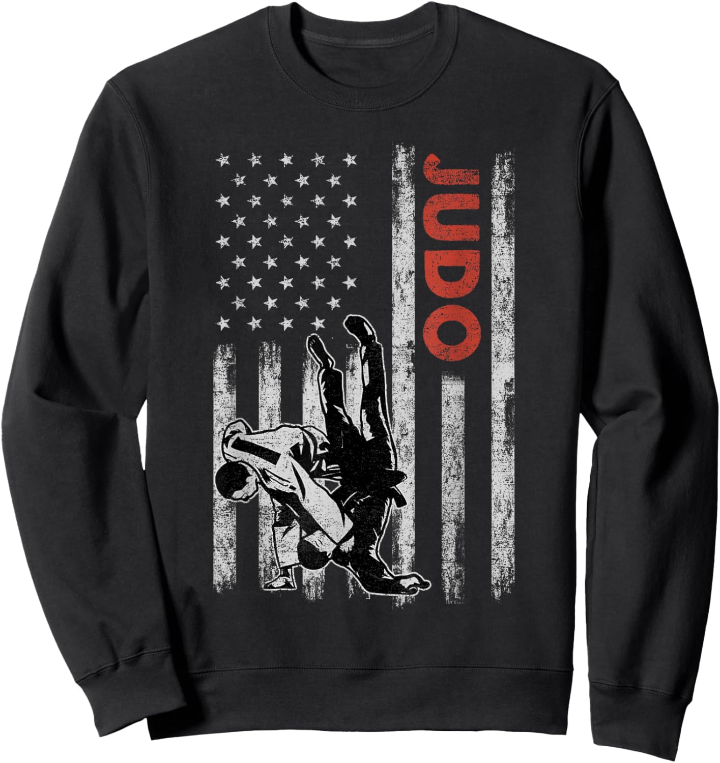 Judo Lovers Vintage American Flag 4th Of July Gift Sweatshirt - Sweatshirt | Black