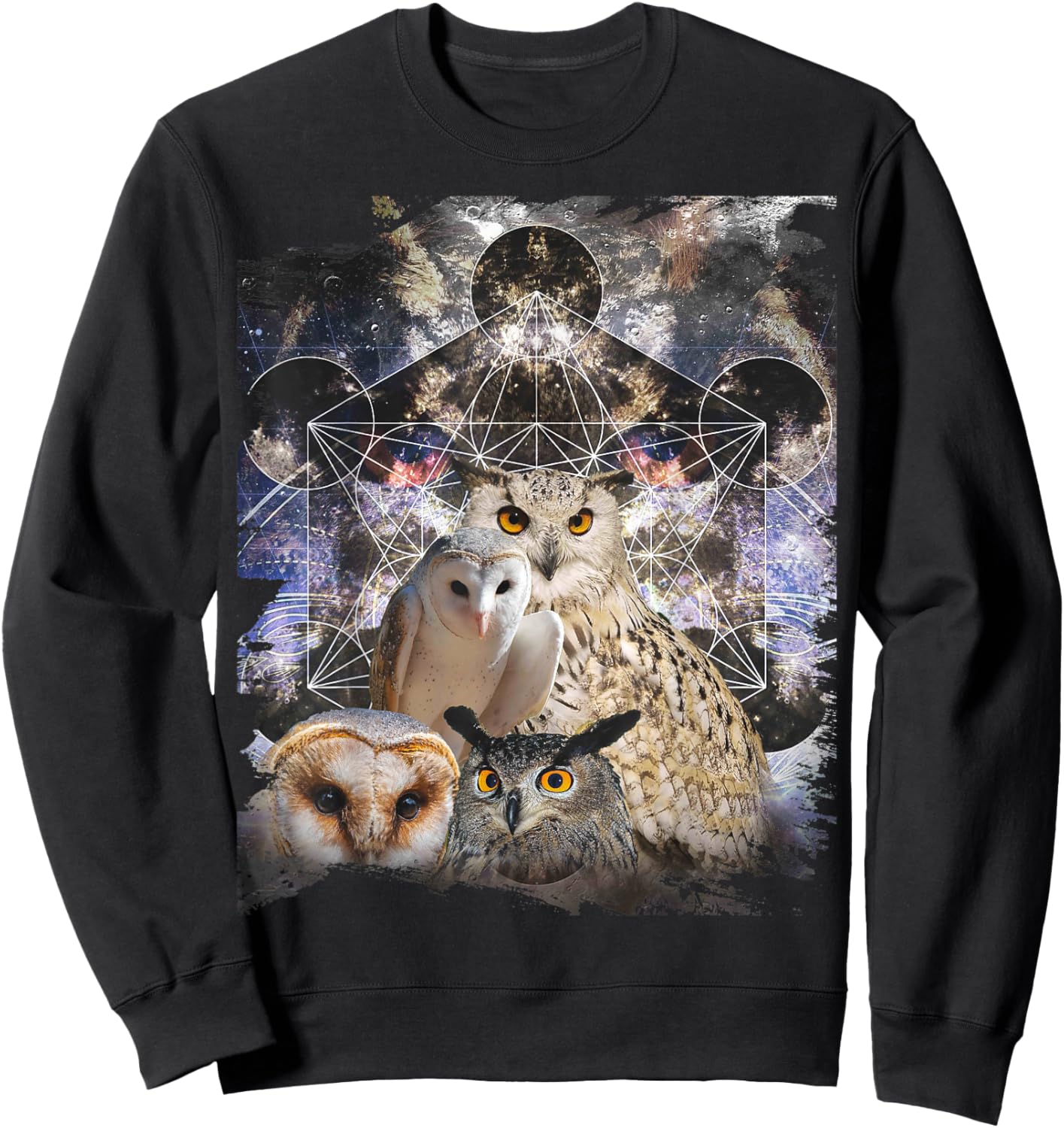 Trippy Owl Psychedelic Chakra Owls Life Flower Mandala Rave Sweatshirt - Sweatshirt | Black