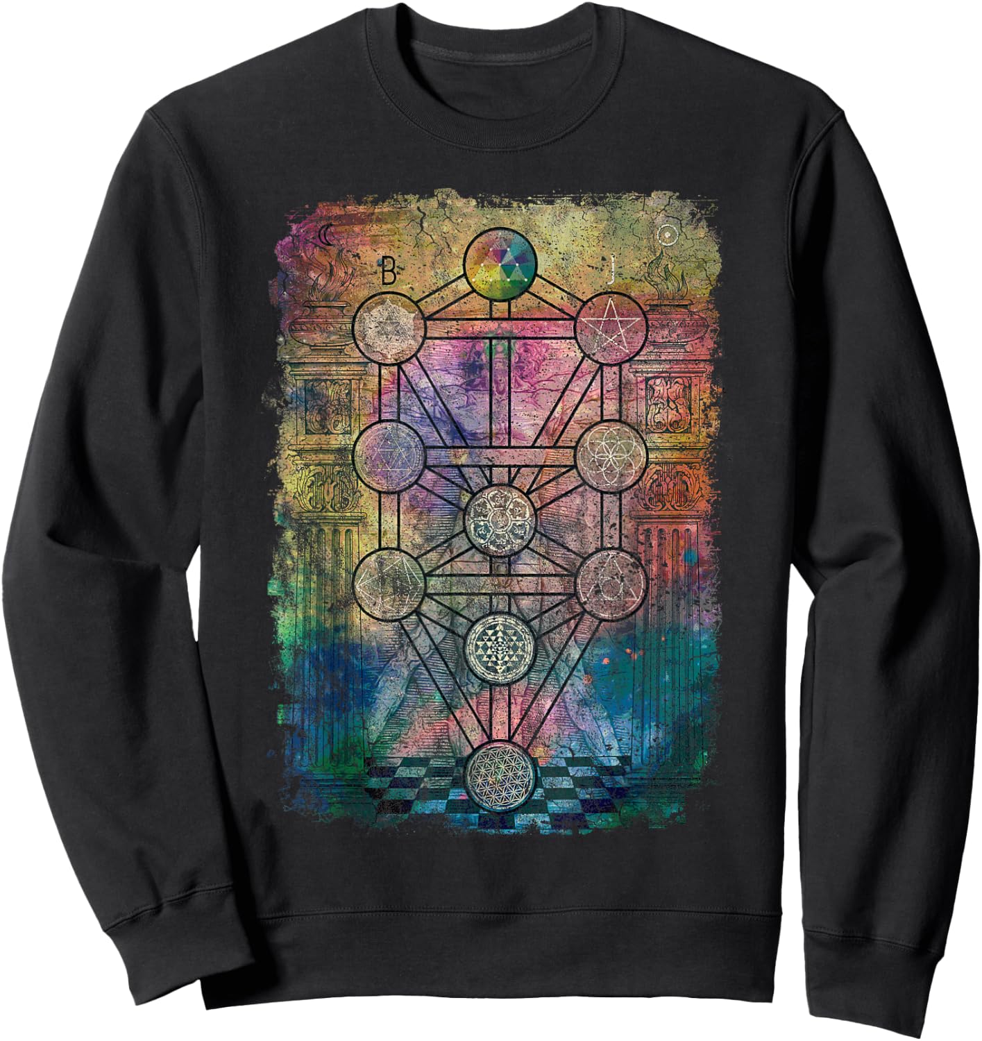 Tree Of Life Sacred Geometry Retro Vintage Graphic Print Sweatshirt - Sweatshirt | Black