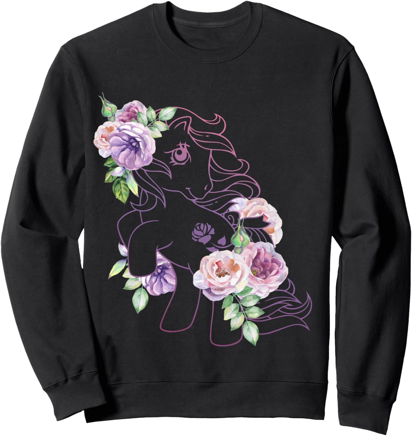My Little Pony Original Retro Floral Pony Outline Sweatshirt - Sweatshirt | Black