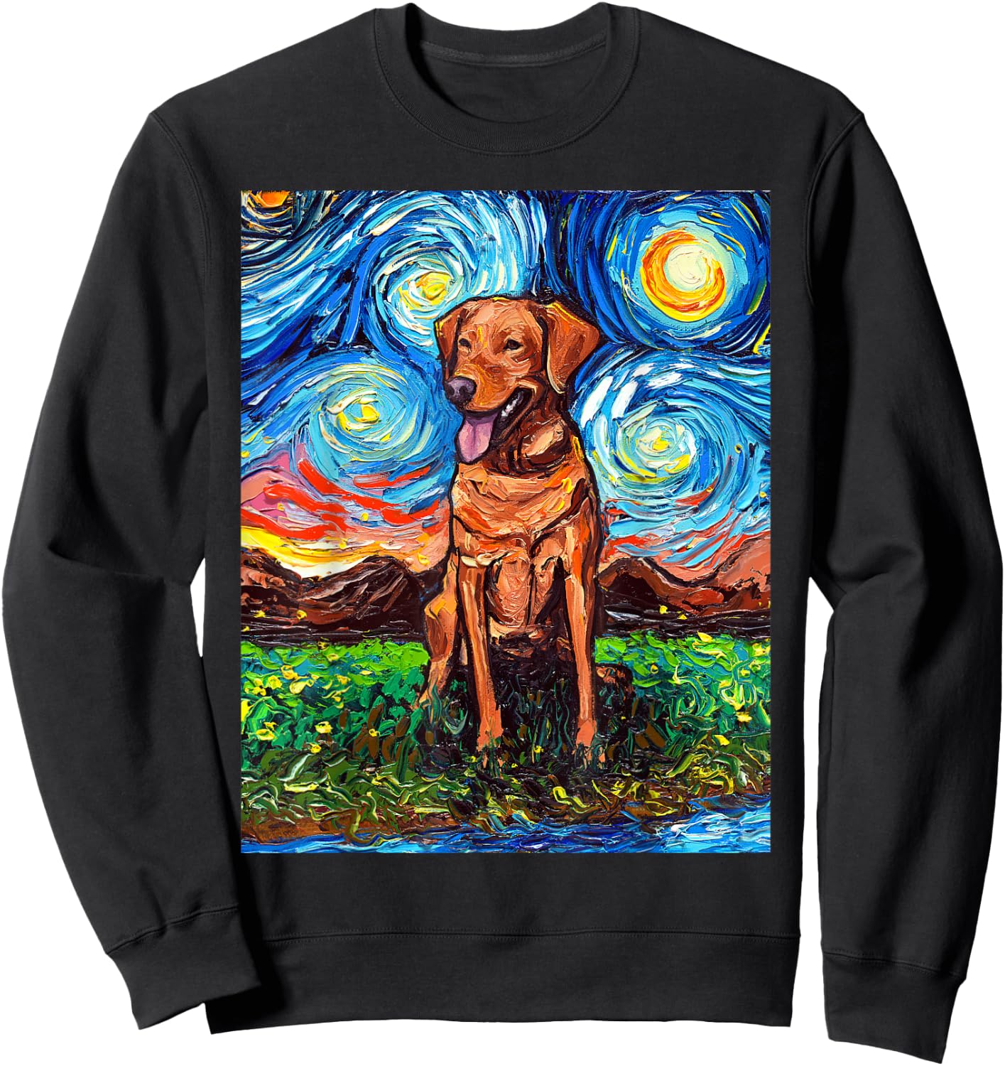 Fox Red Labrador Starry Night Dog Official Art by Aja Men Women Kids Sweatshirt - Sweatshirt | Black
