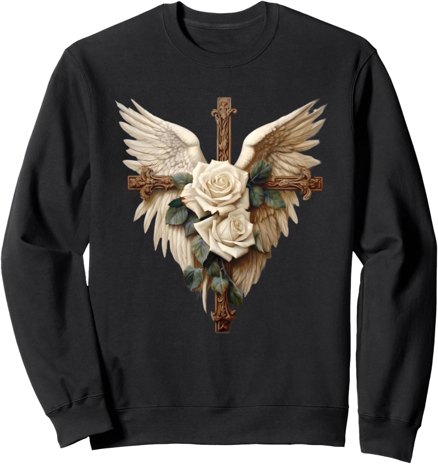White Roses Christian Women Accessories For Mom Dove Wings Sweatshirt - Sweatshirt | Black