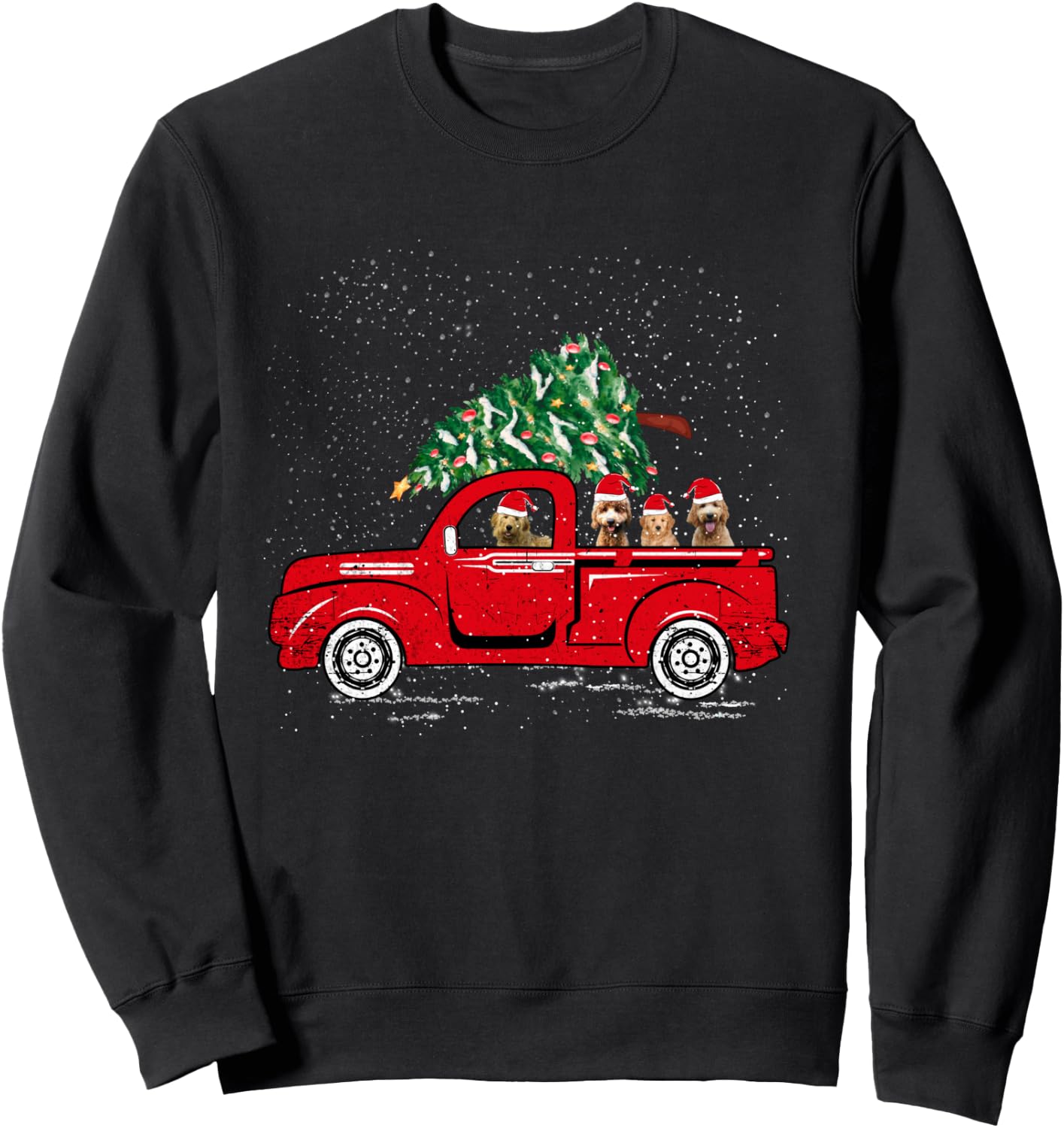 Goldendoodle Riding Red Truck Santa Christmas Pajamas Gift Sweatshirt - Sweatshirt | Black