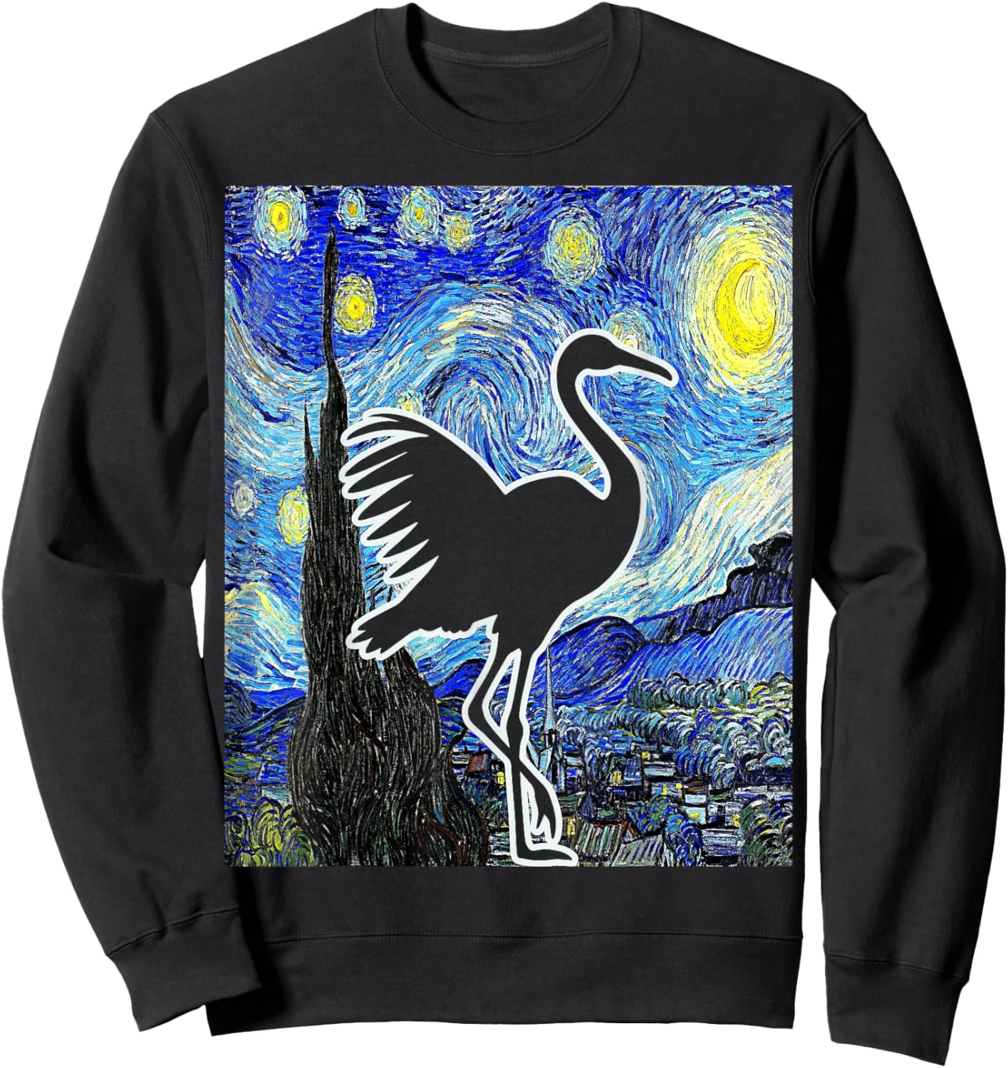 Sandhill Crane Starry Night Birdwatching Ornithology Sweatshirt - Sweatshirt | Black