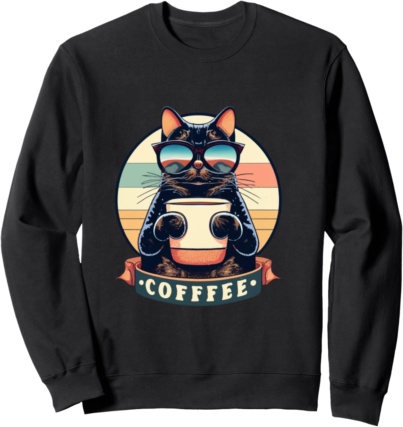 Cute Coffee Cat | Funny Vintage Cat | Black Cat | Retro Cat Sweatshirt - Sweatshirt | Black