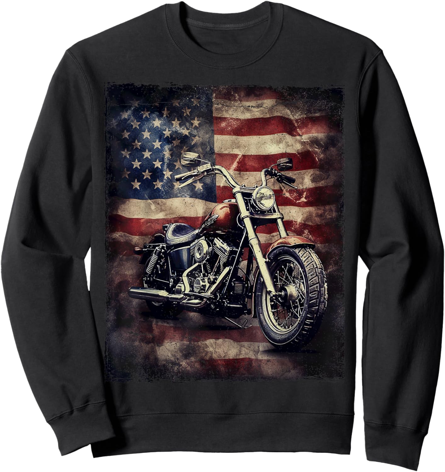 Vintage Motorcycle USA Flag Retro Biker American Sweatshirt - Sweatshirt | Black