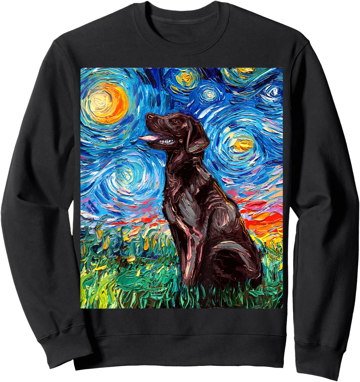 Chocolate Labrador Starry Night Brown Lab Dog Art by Aja Sweatshirt - Sweatshirt | Black