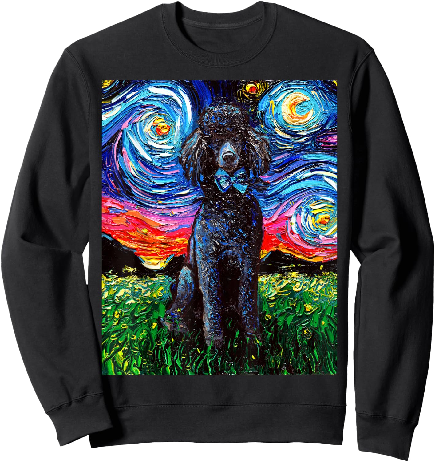 Black Standard Poodle Starry Night Dog Lover Animal Artwork Sweatshirt - Sweatshirt | Black