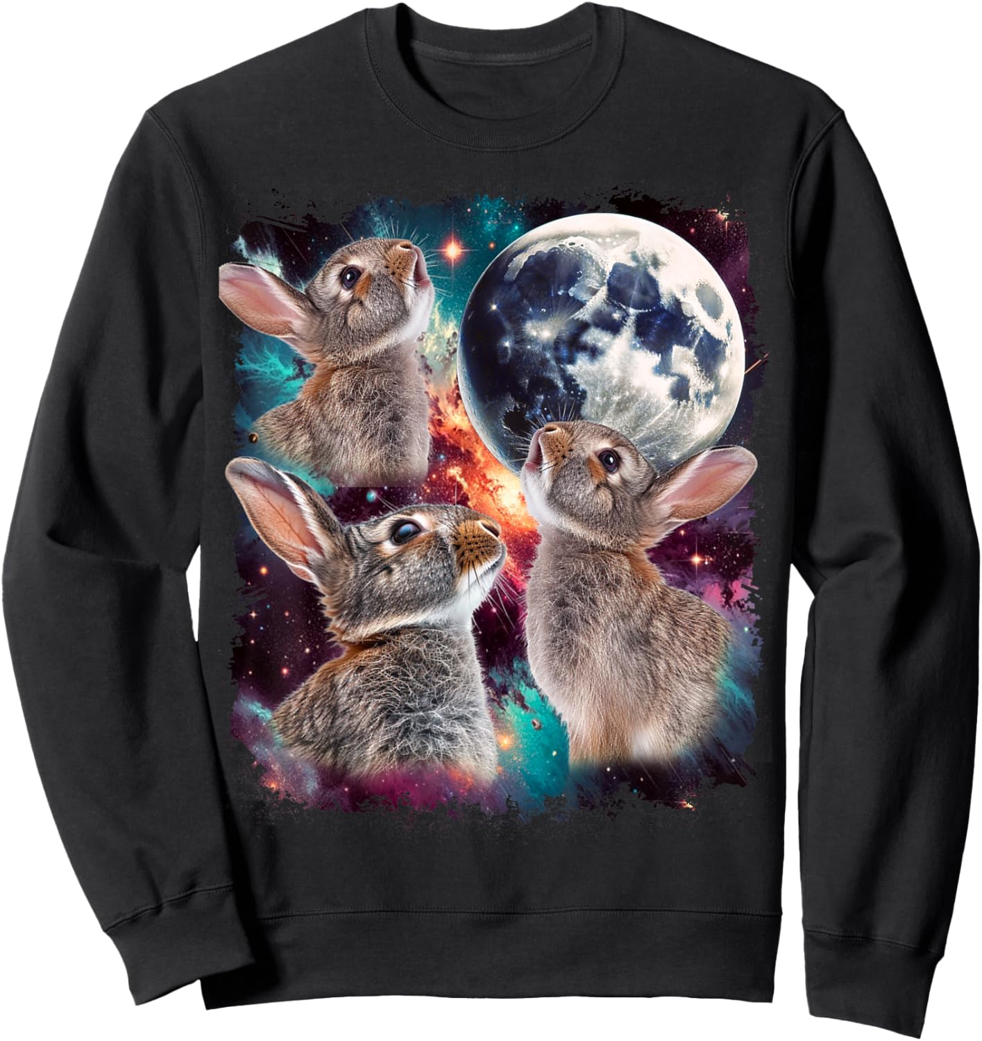 3 Bunny Moon | 3 Rabbits Moon Funny Weird Cursed Meme Sweatshirt - Sweatshirt | Black
