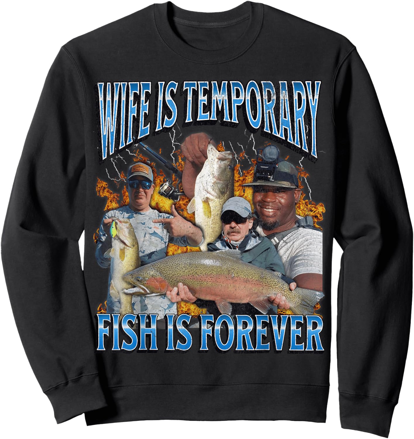 Wife Is Temporary Fish Is Forever Funny Fishing Meme Bootleg Sweatshirt - Sweatshirt | Black
