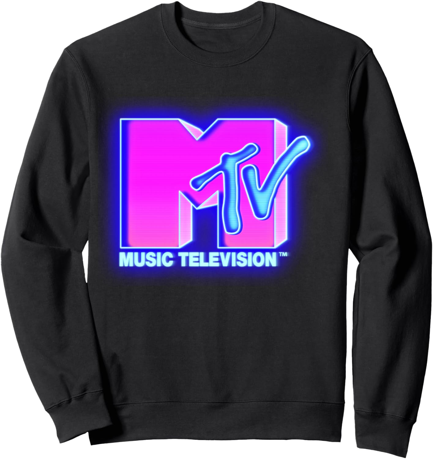MTV Bright Neon Glow Logo Retro Sweatshirt - Sweatshirt | Black