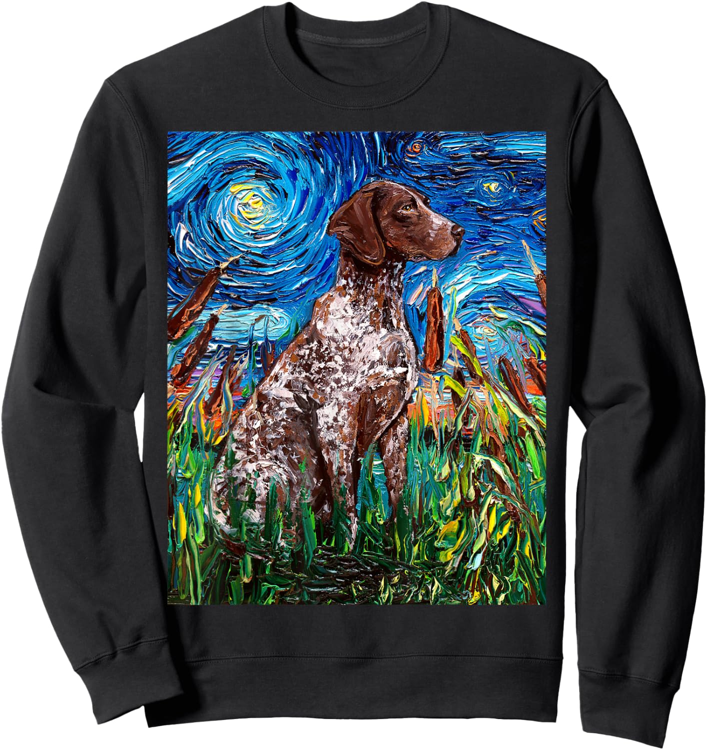 German Short Hair Pointer Starry Night Dog Art by Aja Sweatshirt - Sweatshirt | Black
