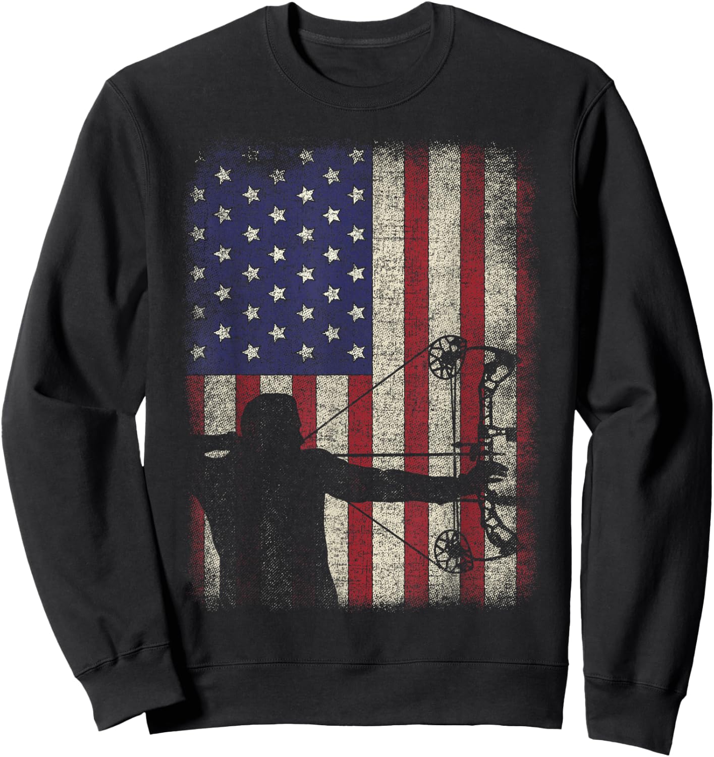 Archery American Flag Vintage Men Archer Bowhunting Hunter Sweatshirt - Sweatshirt | Black