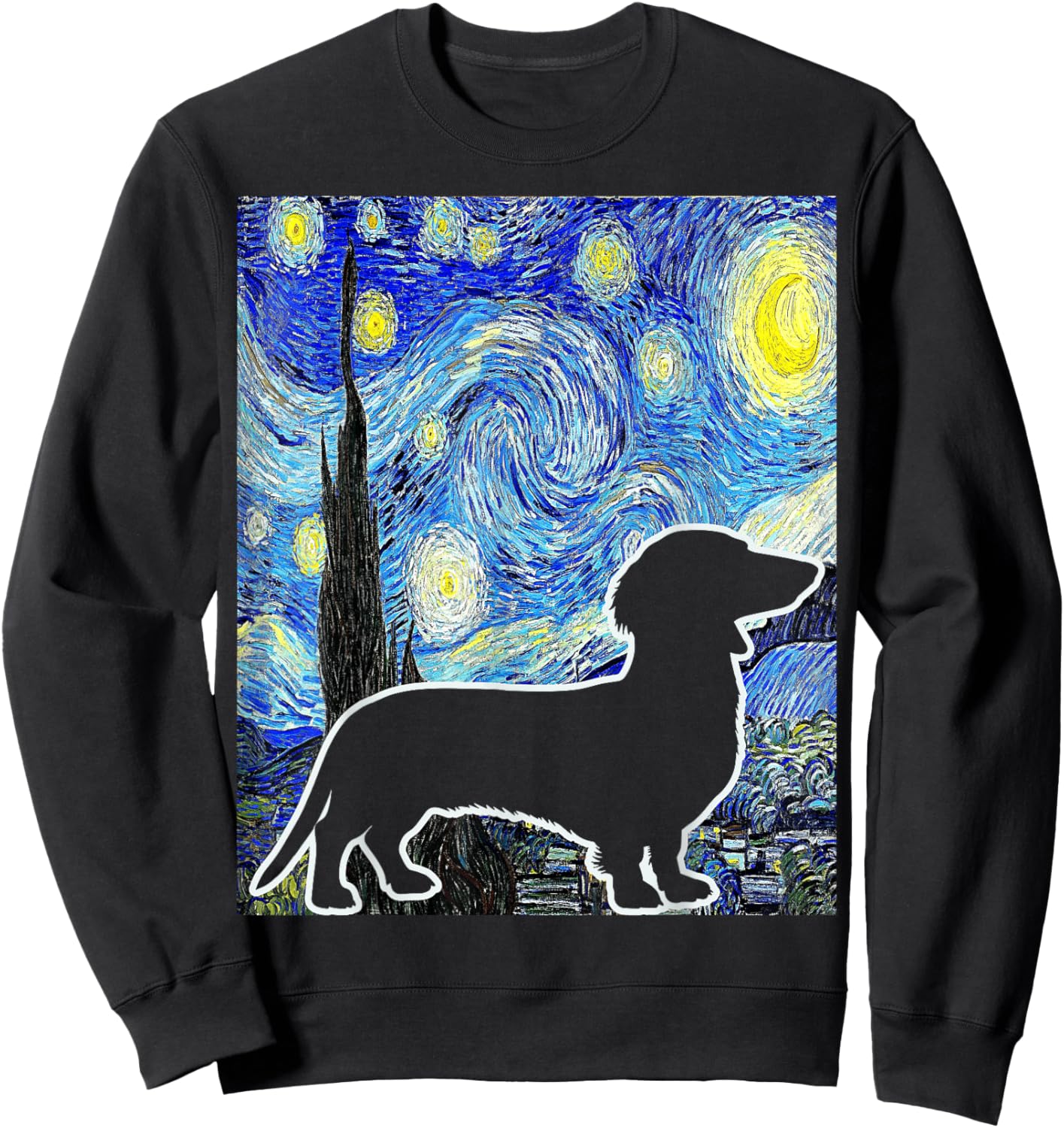 Dachshund Starry Night Dachshund Lover Van Gogh Painting Sweatshirt - Sweatshirt | Black