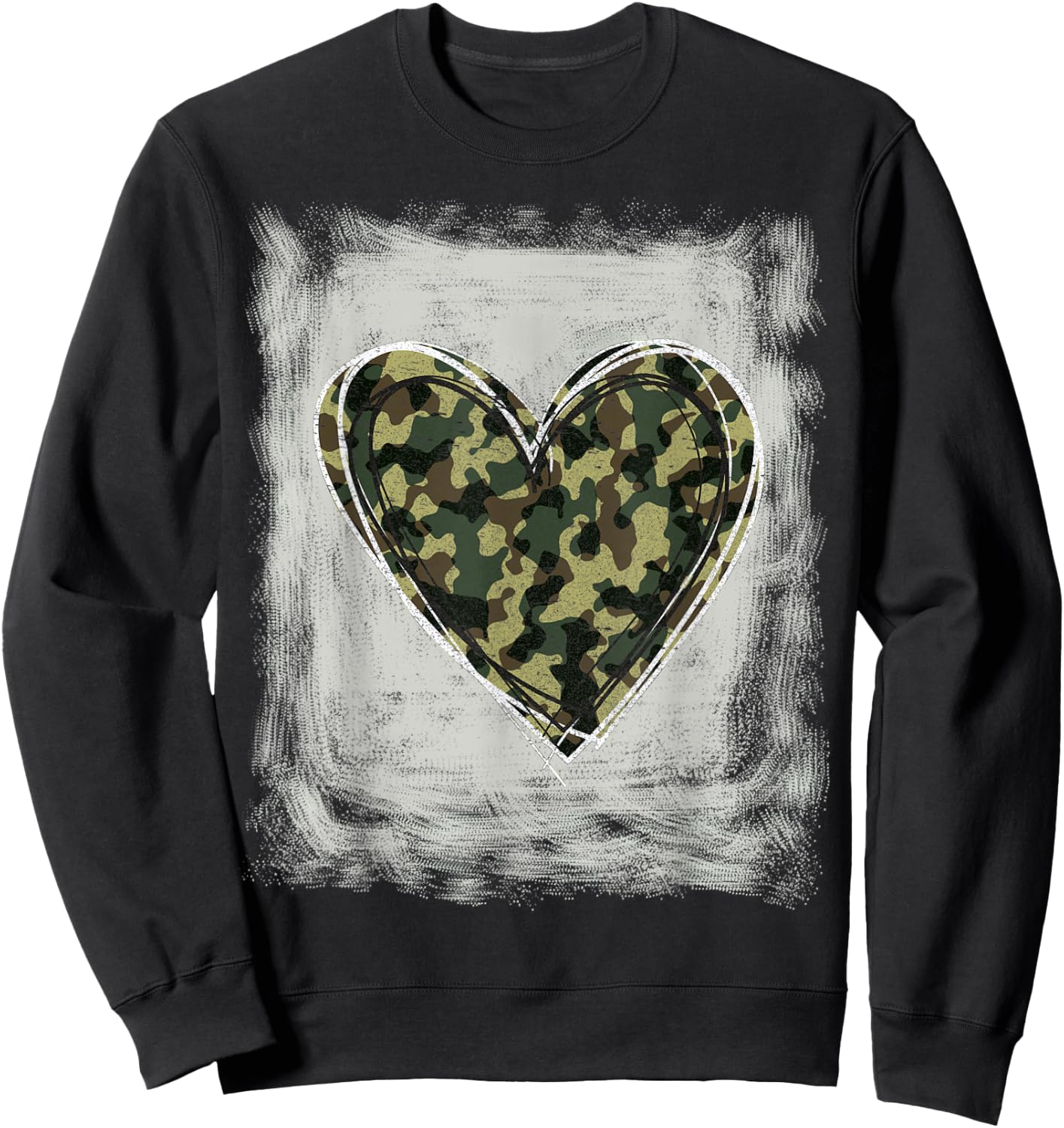 Camo Army Heart Bleached Shirts Forces Memorial Day Sweatshirt - Sweatshirt | Black