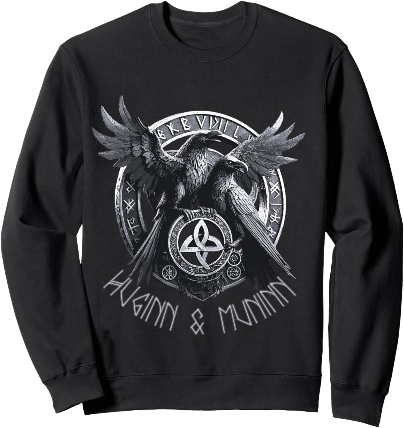 Odin Ravens Huginn & Muninn Vegvisir Vikings Myth , Black, S Sweatshirt - Sweatshirt | Black