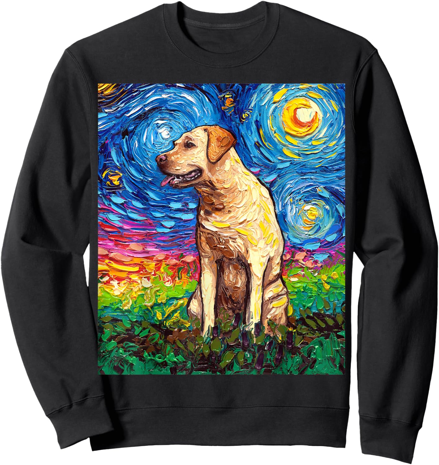 Yellow Labrador Profile Starry Night Blonde Lab Dog Artwork Sweatshirt - Sweatshirt | Black