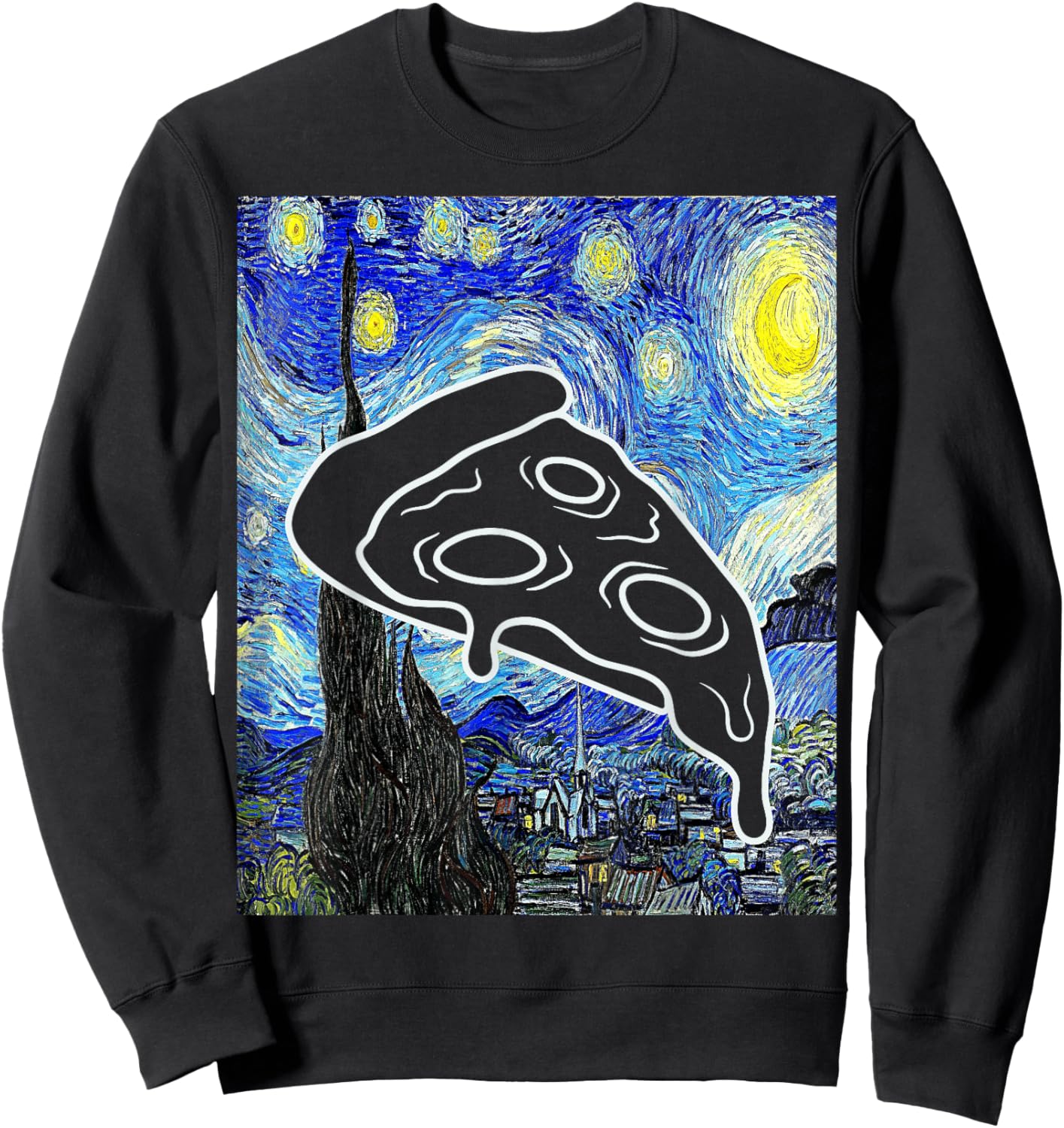 Pizza Starry Night Pizza Lover Italian Food Painting Foodie Sweatshirt - Sweatshirt | Black