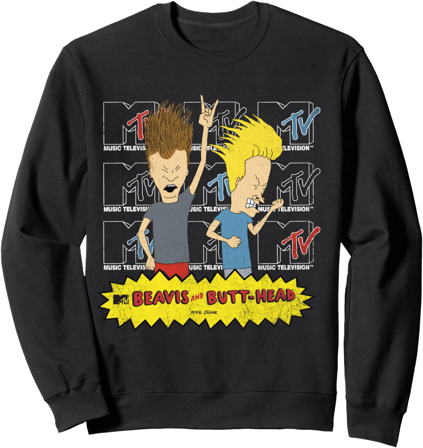 MTV Logo Stacked Beavis and Butt-Head Sweatshirt - Sweatshirt | Black