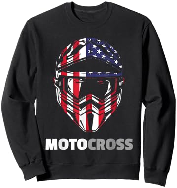 US-Flag Motocross Helmet, Dirt Bike Rider Patriotic MX Racer Women Kids Men Sweatshirt - Sweatshirt | Black