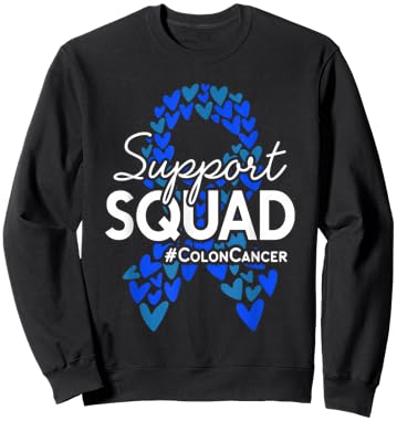 Colon Cancer Awareness Support Squad Blue Hearts Ribbon Sweatshirt - Sweatshirt | Black