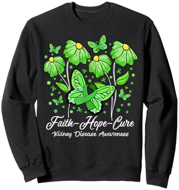 Faith Hope Cure Flower Butterfly Kidney Disease Awareness Sweatshirt - Sweatshirt | Black