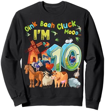 Barnyard 10th Birthday Farm Animals 10 Years Old Farming Sweatshirt - Sweatshirt | Black