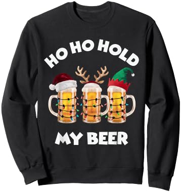 Christmas Ho Ho Hold my Beer Santa, Elf, and Reindeer Mugs Sweatshirt - Sweatshirt | Black