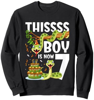 Kids 7th Reptile Birthday 7 Year Old Boy Snake Birthday Party Sweatshirt - Sweatshirt | Black