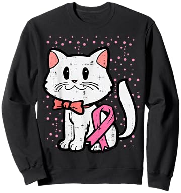 Pink Ribbon Cat Breast Cancer Awareness Women Girls Kids Sweatshirt - Sweatshirt | Black