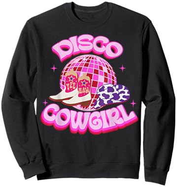 Western Cowgirl Yeehaw Pink Disco Ball Cowboy Boots & Hat Sweatshirt - Sweatshirt | Black