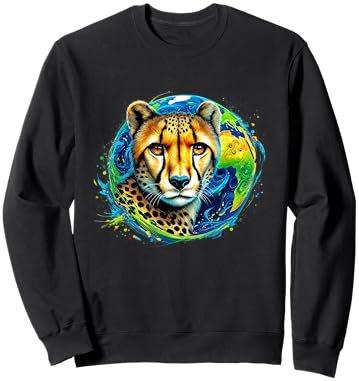 Cheetah Earth Day 2024 Save The Planet Colorful Sweatshirt - Sweatshirt | Black