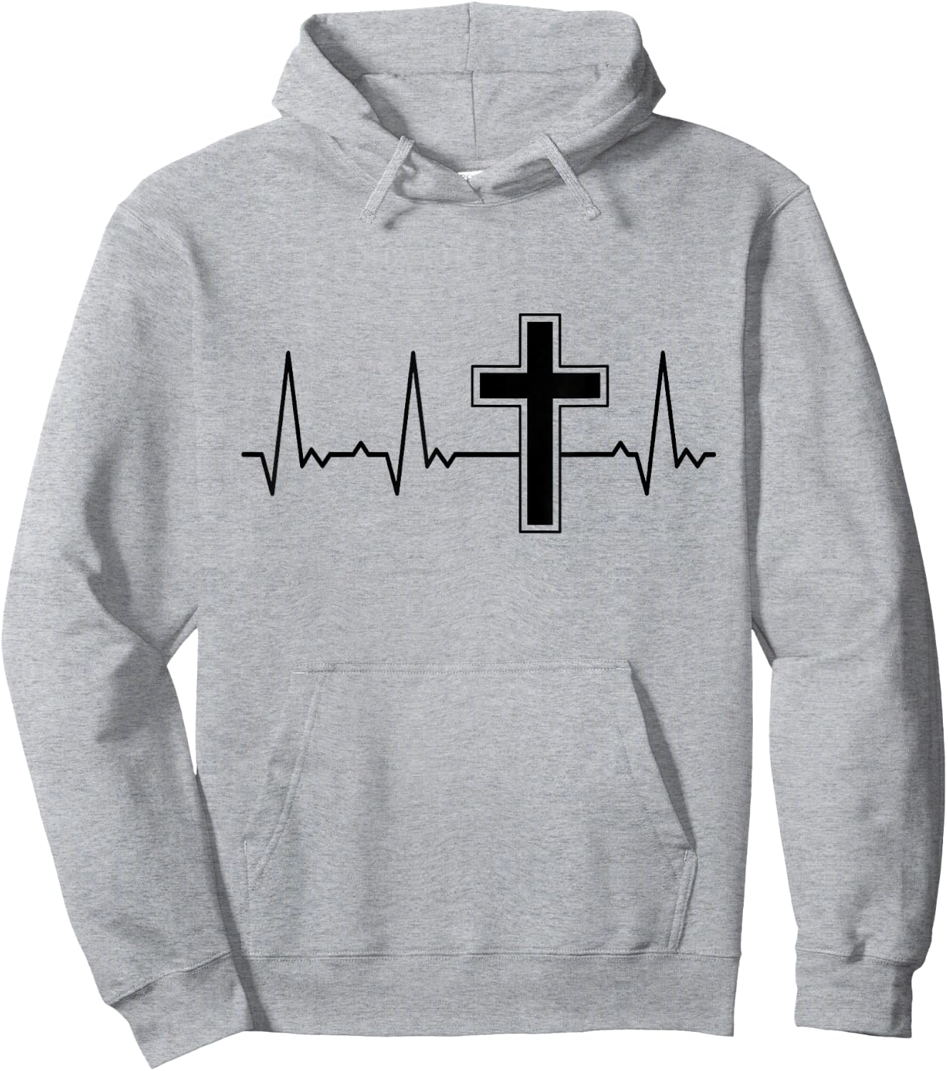Heartbeat Graphic Gifts Women Men Kids Heartbeat Cross Grey -Adults, Kids Graphic Modern Graphic Small Classic Fit Short Sleeve Cotton, Polyester Blend Hoodie - Hoodie | Ash