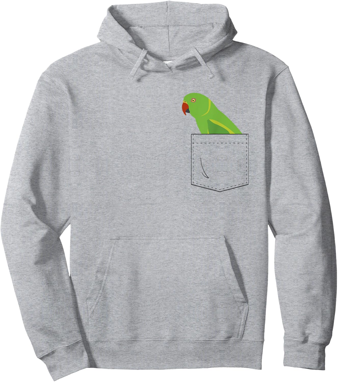 Indian Ringneck Parakeet Parrot Fake Pocket Hoodie - Hoodie | Ash