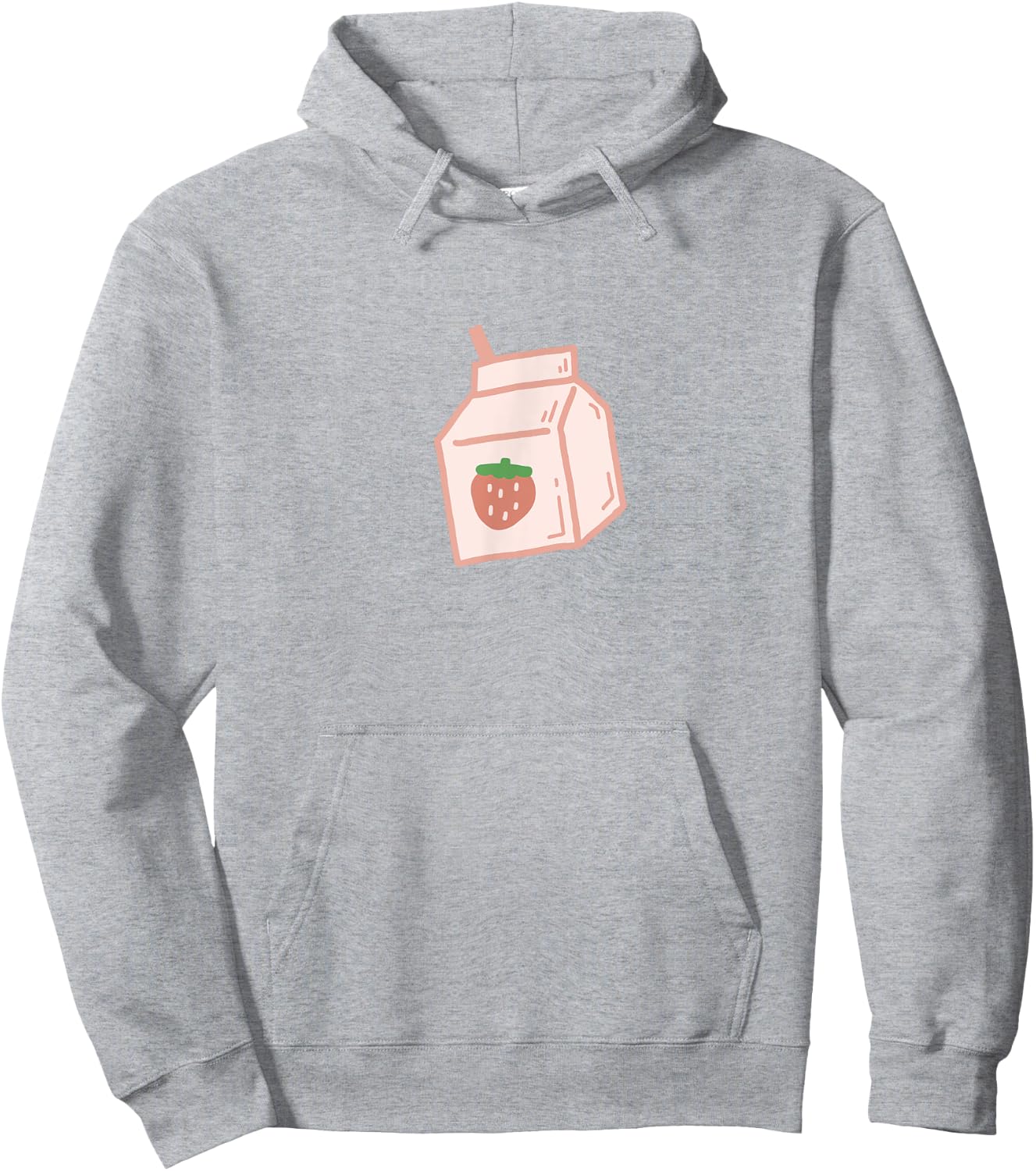 Cute Pink Strawberry Milk Carton Minimal Kawaii Aesthetic Hoodie - Hoodie | Ash