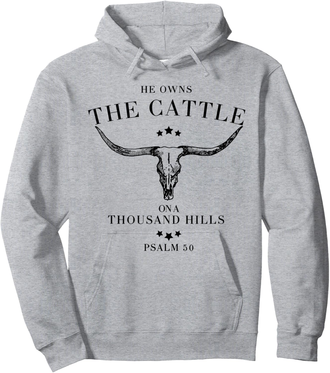 He Owns The Cattle On A Thousand Hills - Blue, White - -Adults - Small - Cotton 65%, Polyester 35% Hoodie - Hoodie | Ash