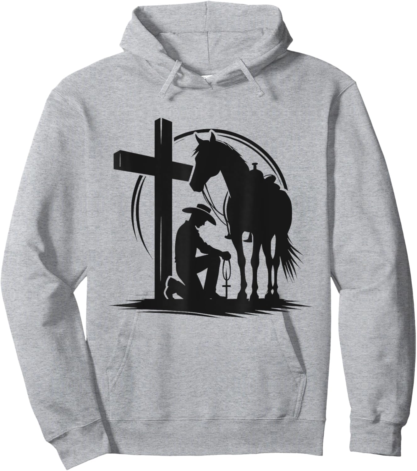 Praying Cowboy Kneeling Cross Western Bible Jesus Horse Hoodie - Hoodie | Ash