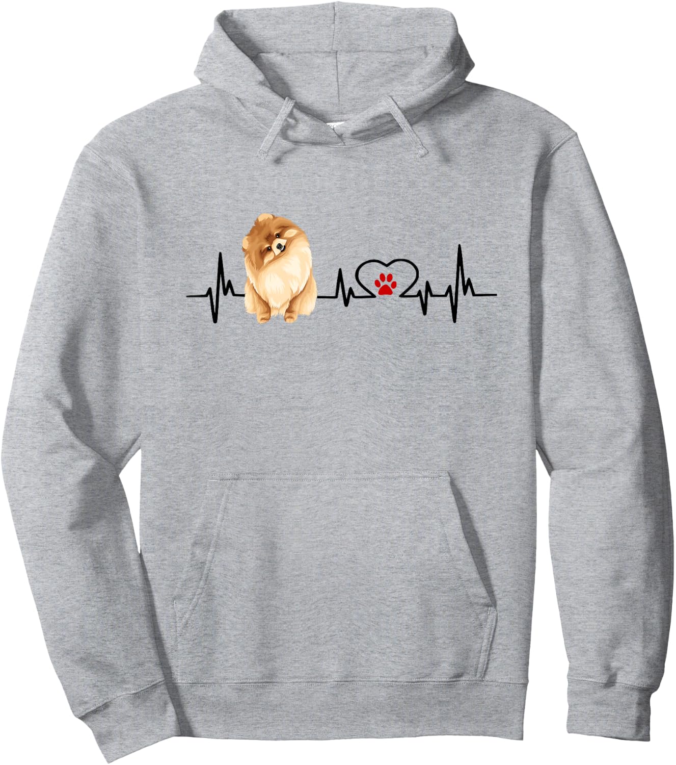 Pomeranian EKG Heartbeat Heart Line With Paw Print Hoodie - Hoodie | Ash