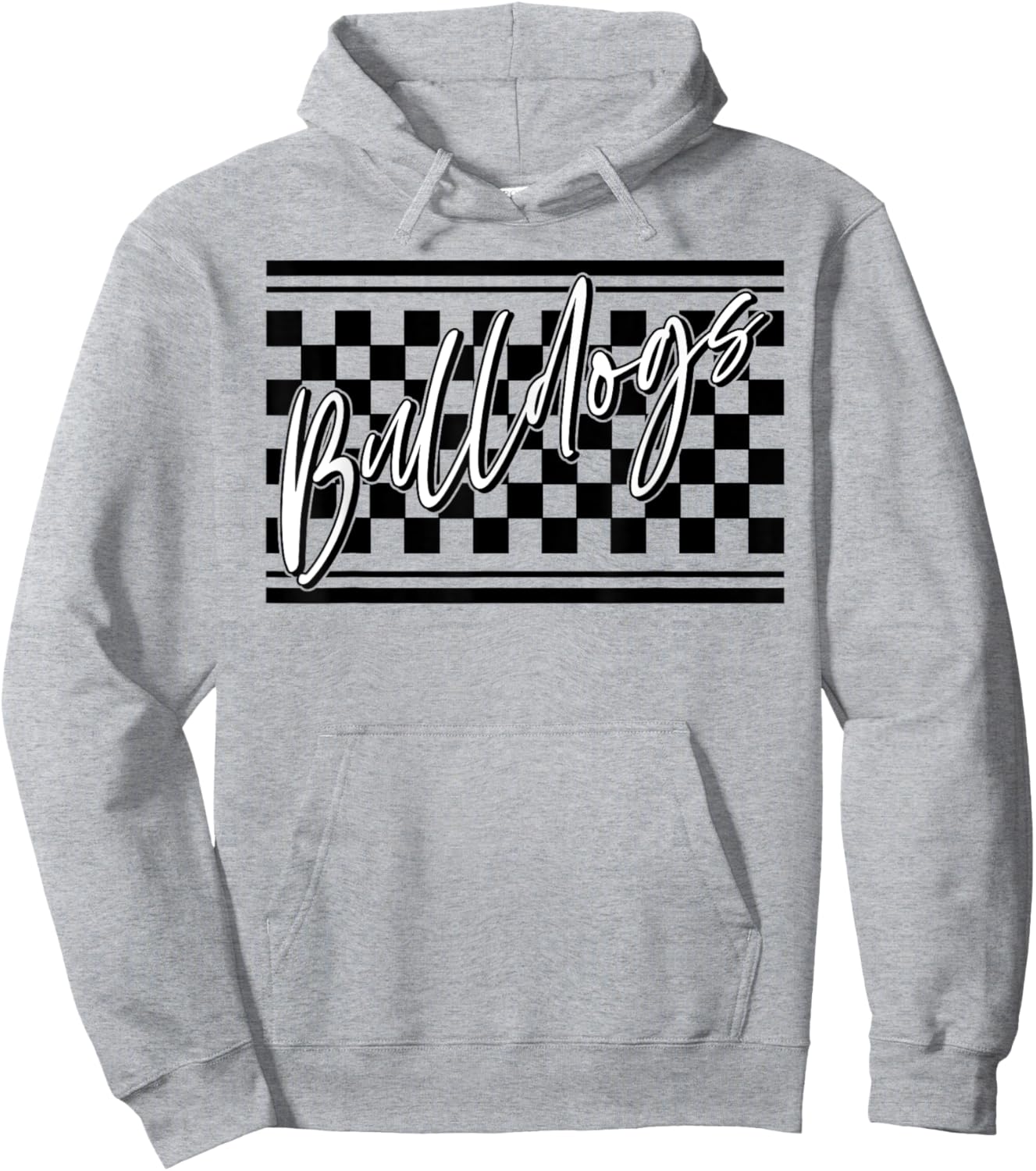 Bulldogs School Spirit Blue Bulldog Pride Checkered Print Hoodie - Hoodie | Ash