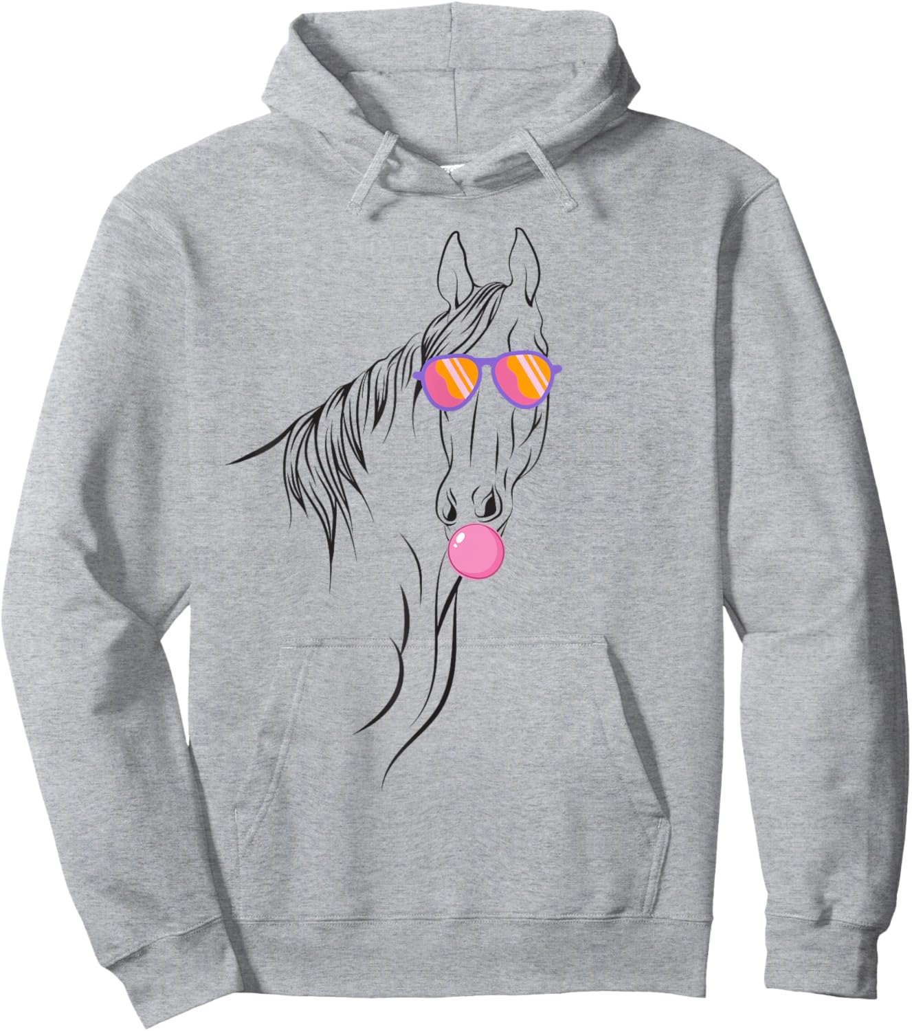 Horse with Bubble Gum and Sunglasses Funny Animal Portrait Hoodie - Hoodie | Ash