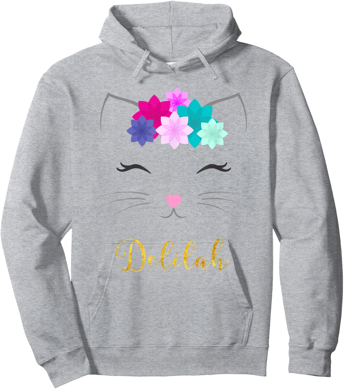 Delilah Name Gift Personalized Kitty Cat Women Kids Hoodie - Hoodie | Ash