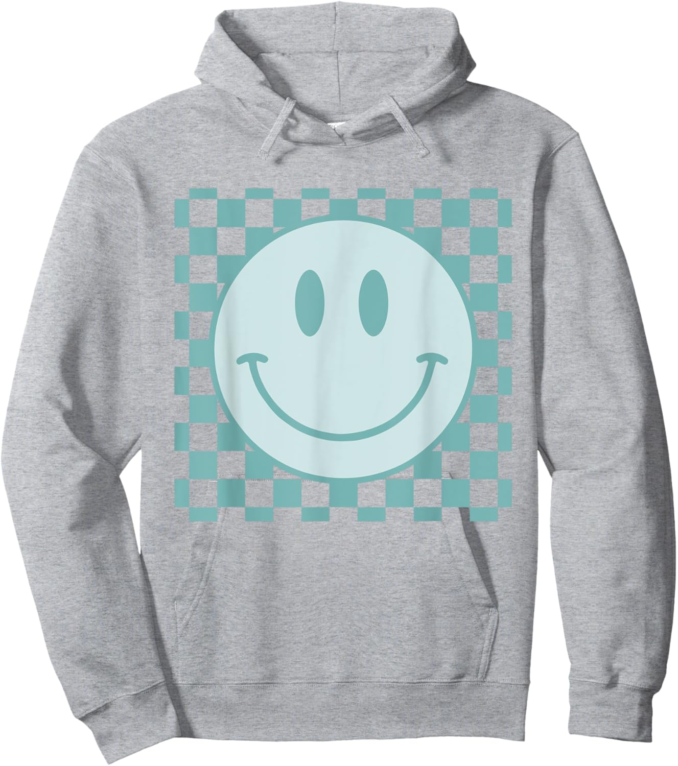 Retro Happy Face Checkered Pattern Smile Face Trendy Hoodie - Hoodie | Ash