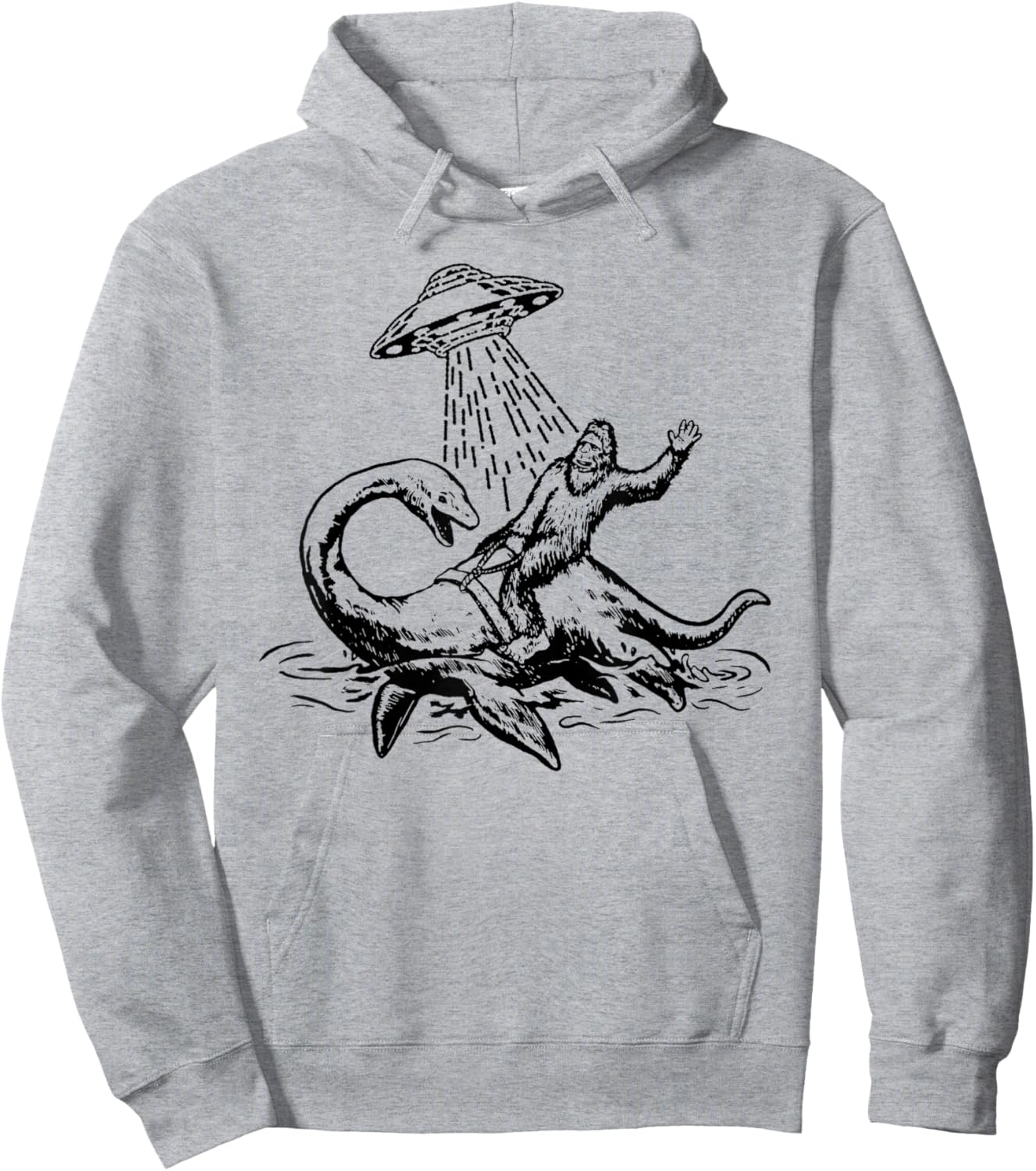 Bigfoot Riding Loch Ness Monster Funny Sasquatch Nessie Hoodie - Hoodie | Ash
