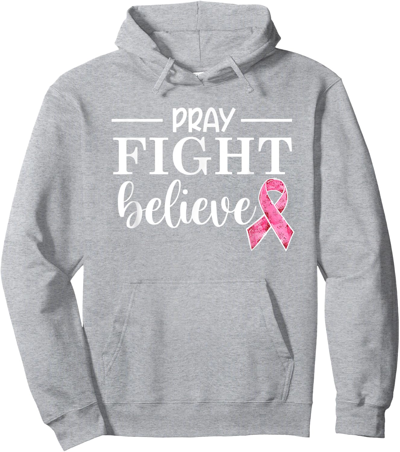 Breast Cancer Awareness Squad Pink Ribbon Pray Fight Believe Hoodie - Hoodie | Ash