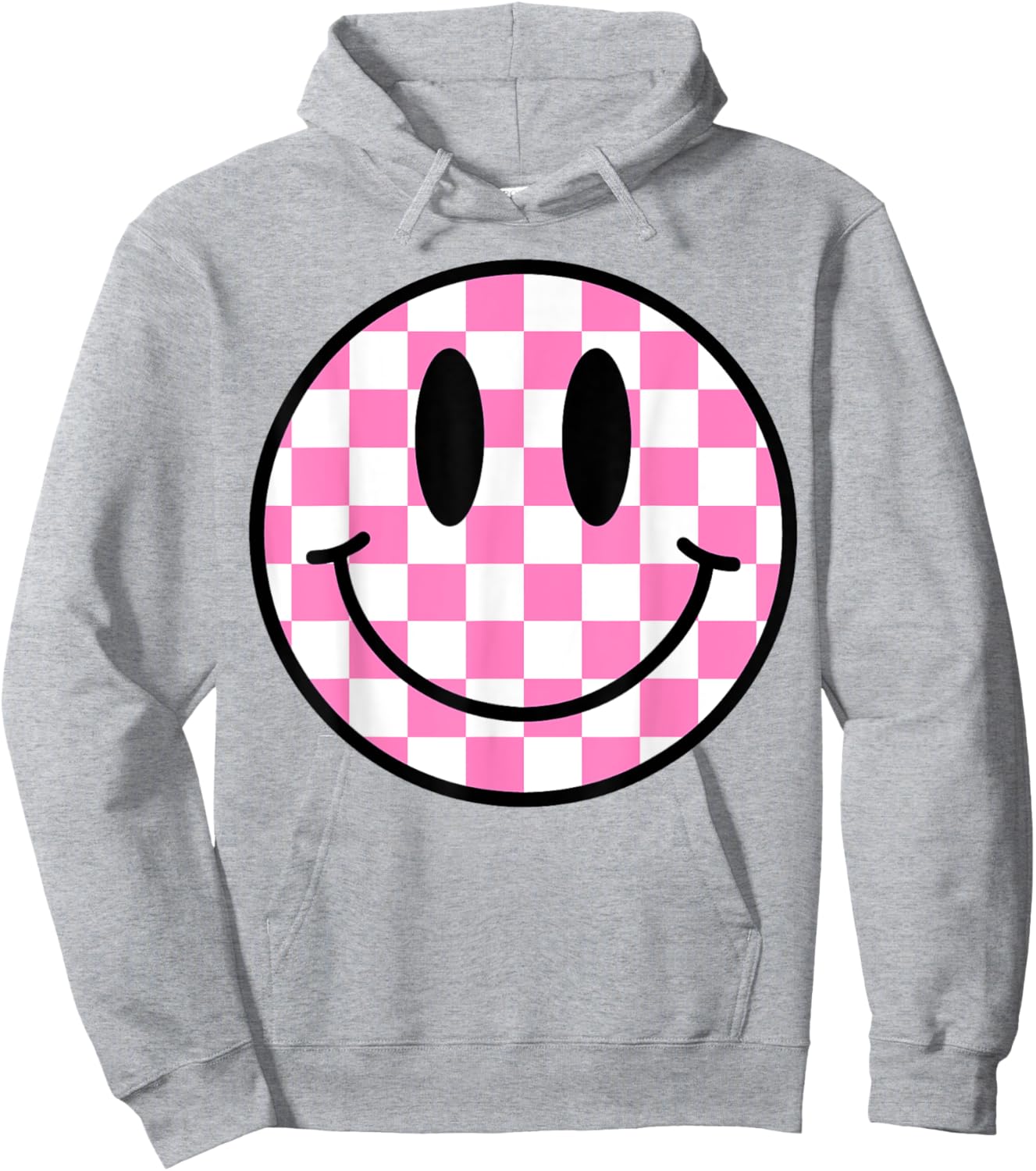 White Shirt Hot Pink Happy Face Smile Face Trendy Smiling Hoodie - Hoodie | Ash