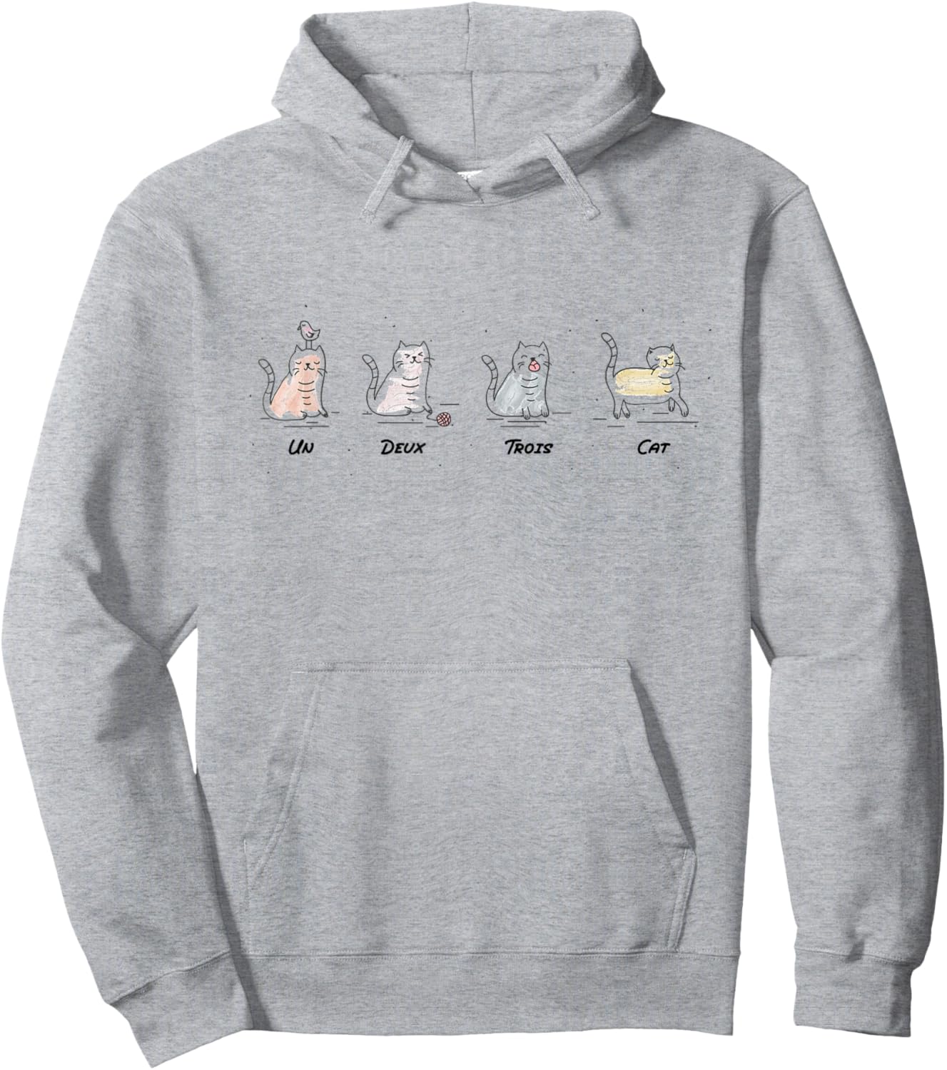 Un Deux Trois Cat Cute Funny French Pun Counting Men Women Girls Kids Hoodie - Hoodie | Ash